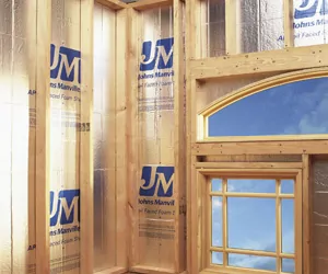 foam-board-wall Foam board insulation installed in a home.