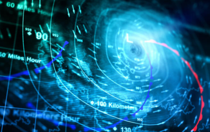 Digital graphic showing data stream and AI interface