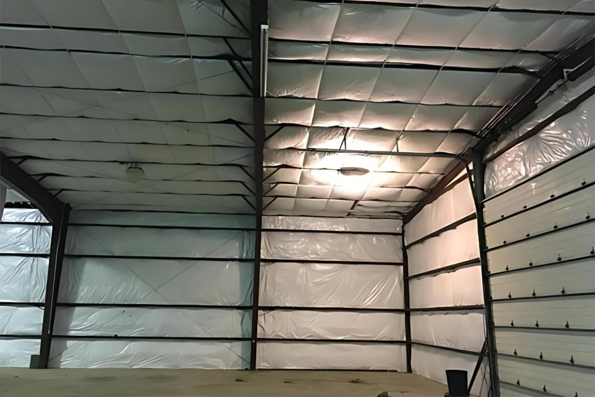 Interior of a 11,200 sq ft steel framed storage building.