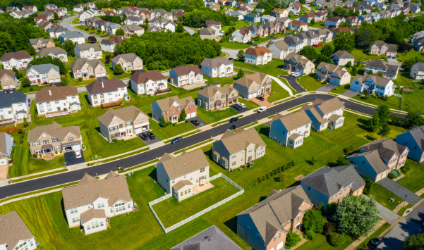 Aerial view of residential housing development