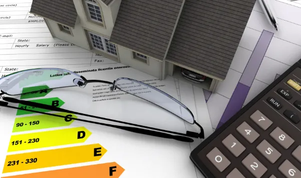 Home energy efficiency rating chart with efficiency arrow