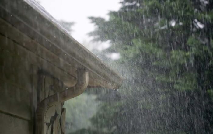 Heavy rain falling during storm.